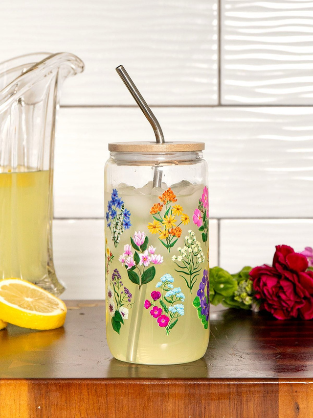 Vintage Blooms Floral Glass Can, 1 of 4