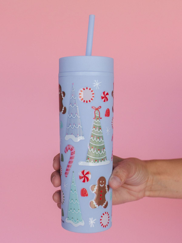 Christmas Cookies & Candy 16oz Skinny Acrylic Tumbler - Sky Blue, 1 of 3
