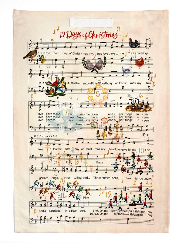 12 Days of Christmas Music Kitchen Tea Towel, 3 of 5