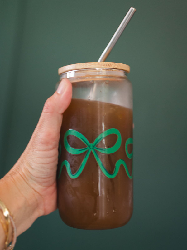 Green Coquette Bows Glass Can, 1 of 4