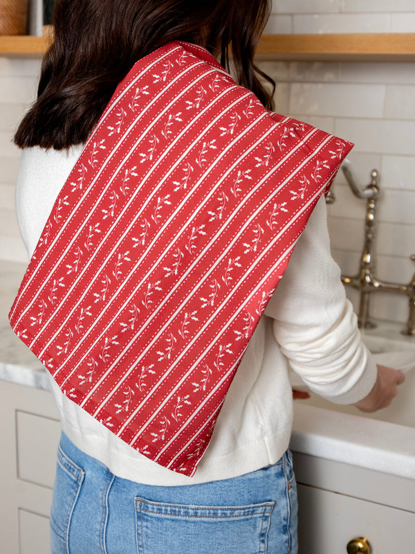 Holly Stripe Christmas Kitchen Tea Towel, 1 of 4