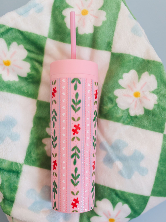 Puzzle Lover Floral 16oz Skinny Acrylic Tumbler – Pink, 3 of 4