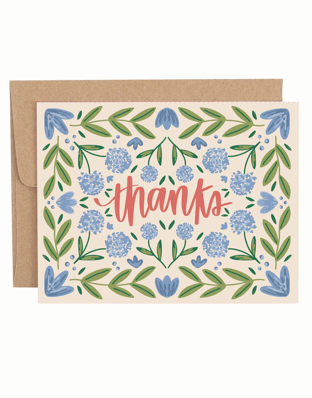 Blue Floral Thanks Greeting Card, 1 of 1
