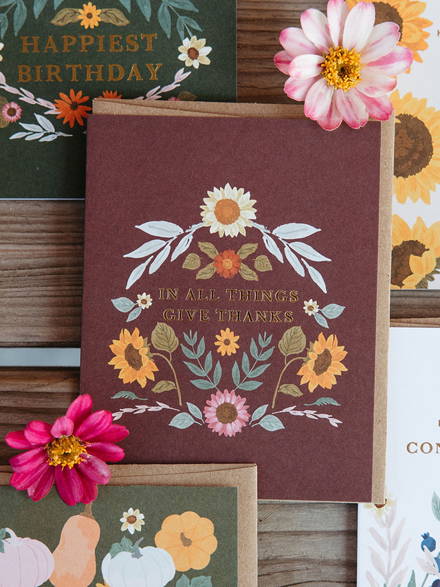 In All Things Give Thanks Fall Floral Greeting Card, 2 of 3