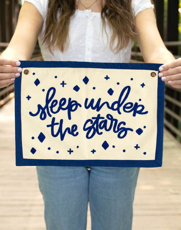 Sleep Under The Stars Embroidered Canvas Banner, 1 of 4