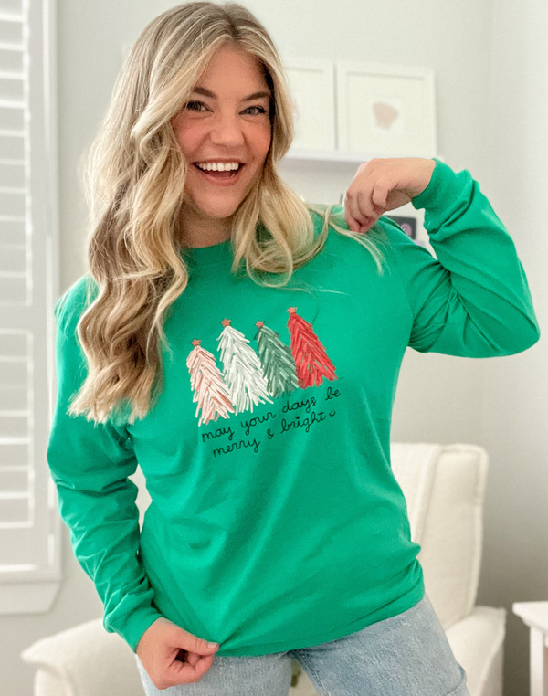 Merry & Bright Trees - Callie Long-Sleeve Tee - Evergreen, 1 of 4