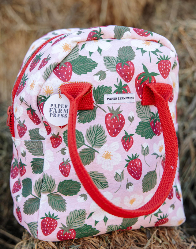 Strawberry Patch Reusable Canvas Lunch Tote Bag, 6 of 9