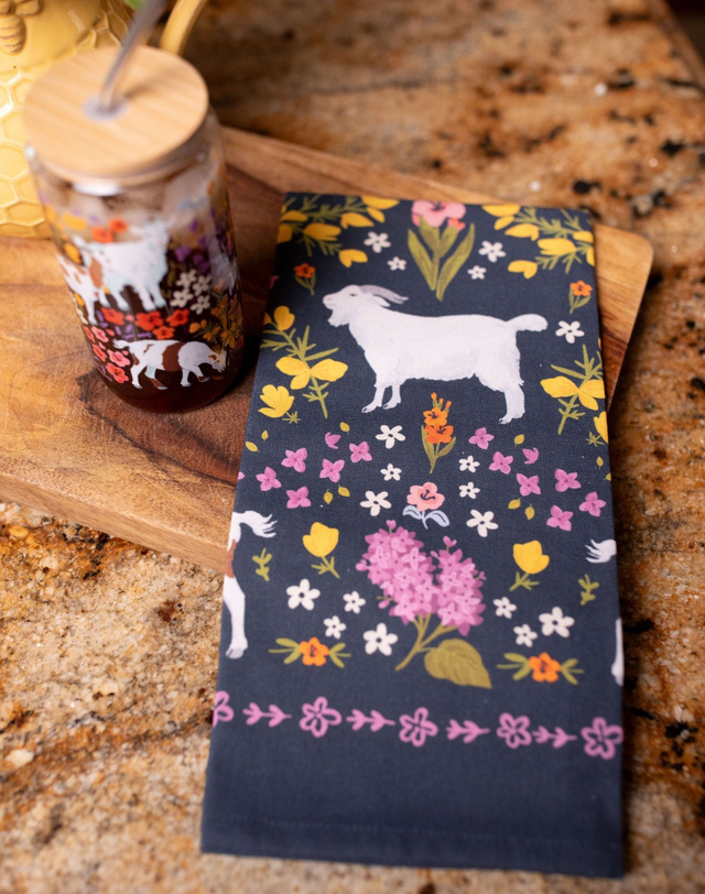 Goats Folk Floral Tea Towel, 3 of 7