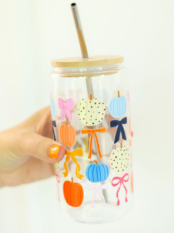 Fall Pumpkins & Coquette Bows Glass Can, 3 of 6
