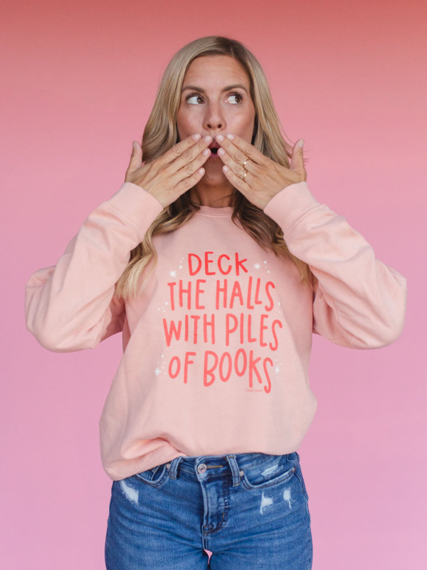 Deck The Halls With Piles of Books Christmas Sweatshirt - Peachy, 1 of 4