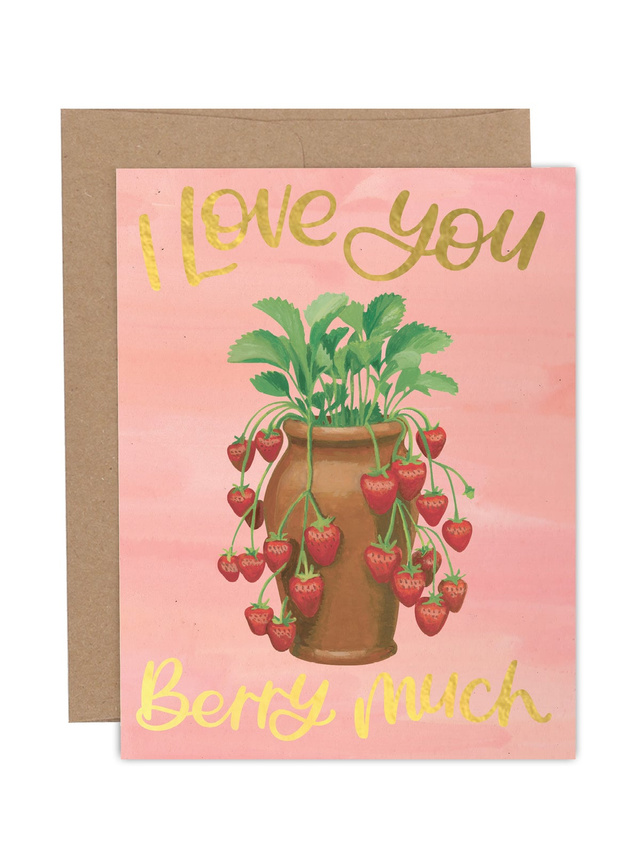 Love You Berry Much Strawberry Pot Greeting Card, 1 of 1