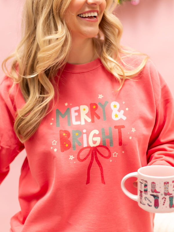 Merry & Bright Christmas Sweatshirt - Watermelon, 2 of 4