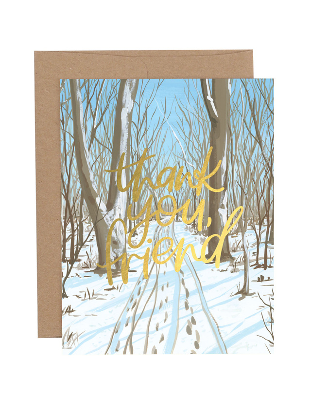 Snowy Tracks Thank You Greeting Card, 1 of 1