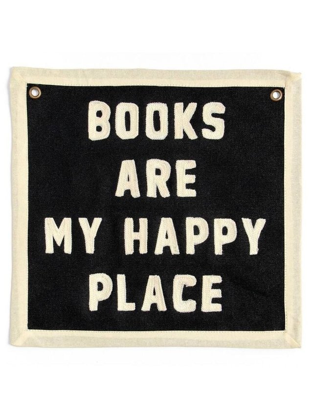 Books Are My Happy Place Embroidered Canvas Banner, 1 of 2