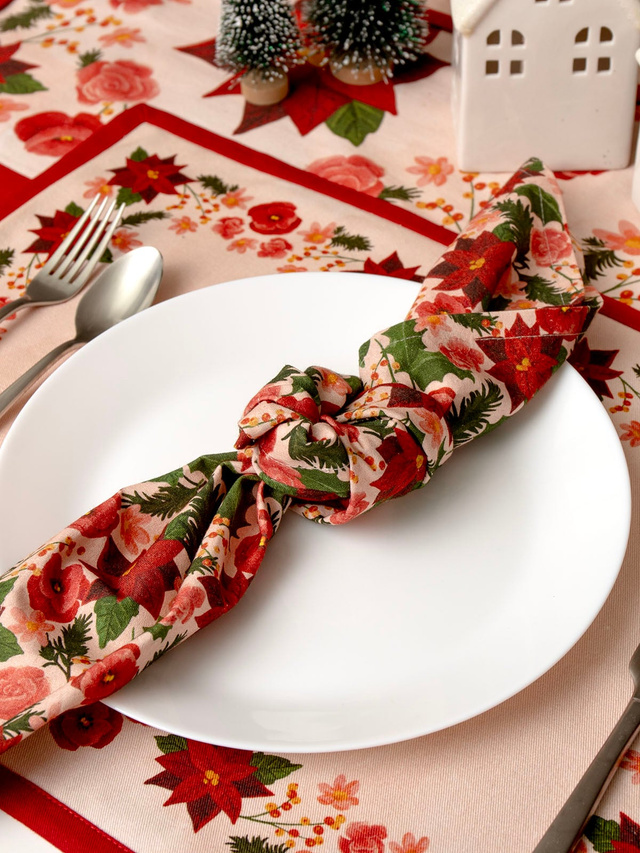 Yuletide Blooms Christmas Cotton Cloth Table Napkins Set, 2 of 4