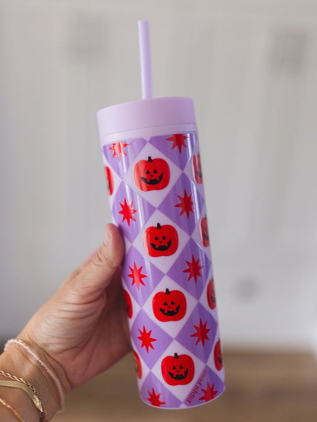 Pumpkins & Stars Halloween 16oz Skinny Acrylic Tumbler - Lilac, 1 of 3