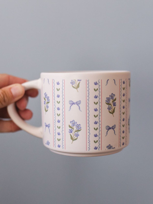 Blue Floral & Coquette Bows Large Ceramic Coffee Mug , 2 of 4
