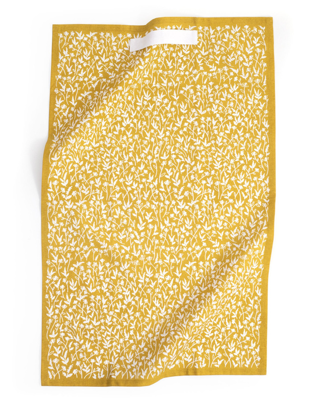 Mustard Tiny Floral Kitchen Towel , 1 of 2