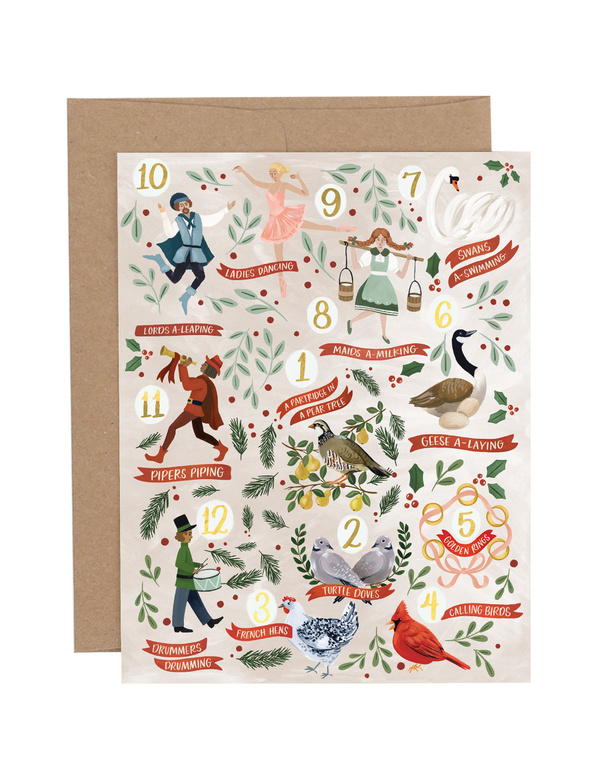 12 Days Of Christmas Holiday Greeting Card, 1 of 1