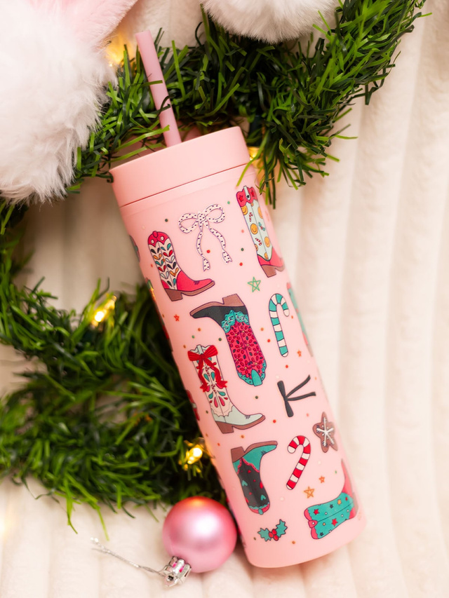 Christmas Western Cowgirl Boots Acrylic Skinny Tumbler, 3 of 5