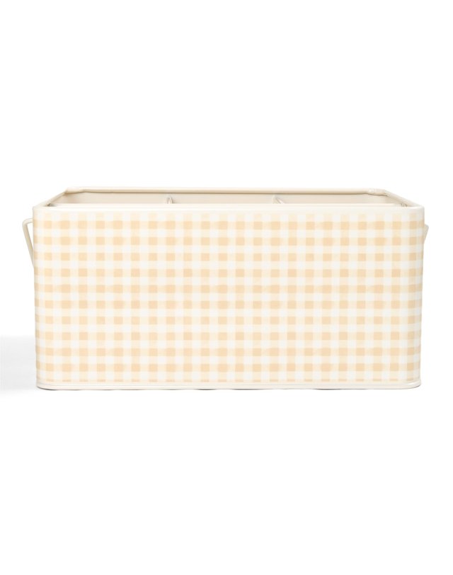 Beige Gingham Tin Utensil Caddy, 1 of 3