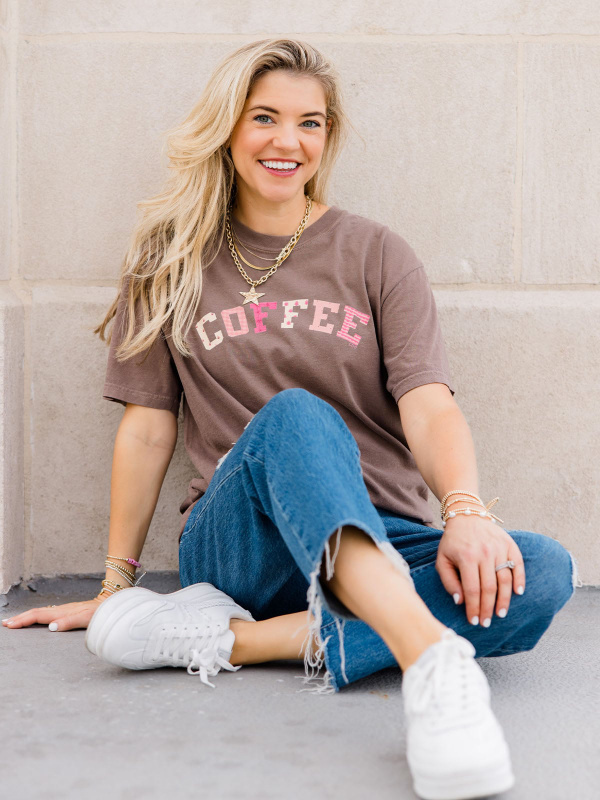Coffee Quilted Letters Tee - Espresso, 1 of 4