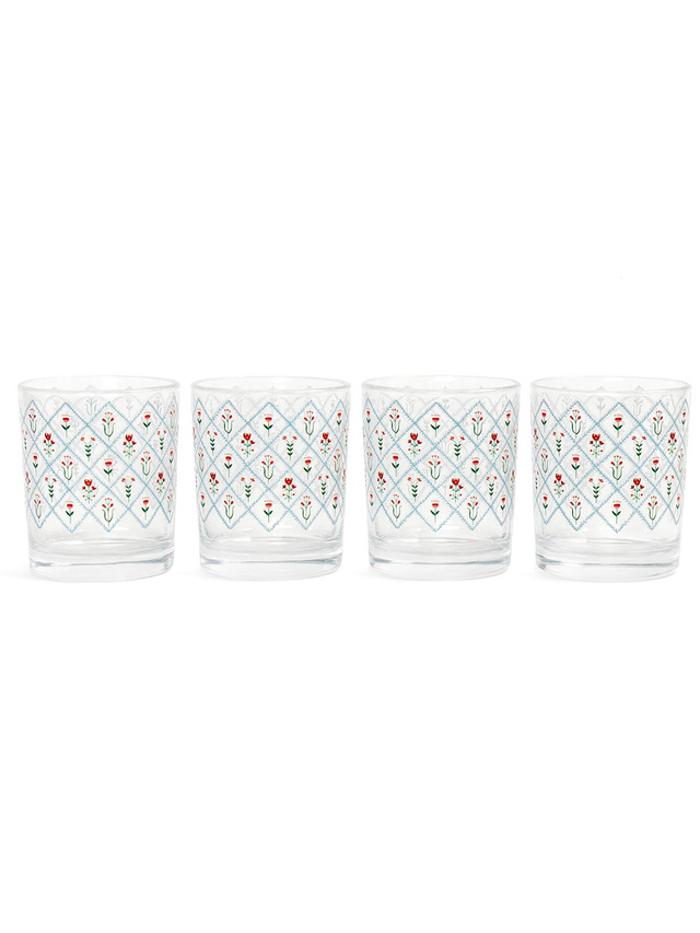Scandinavian Folk Floral Diamond 7.5oz Short Juice Glass, 3 of 4
