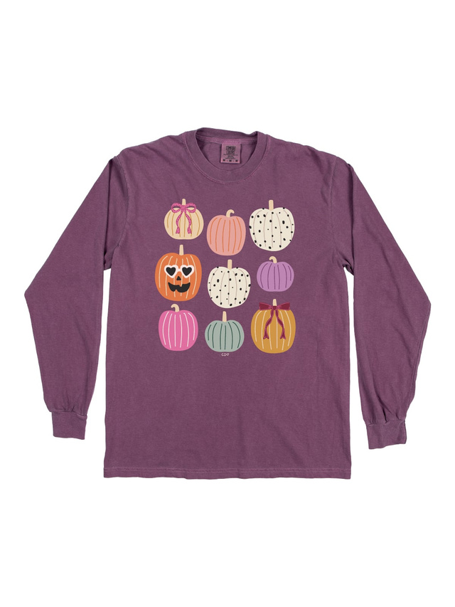 Fall Pumpkins & Coquette Bows Long-Sleeve Tee - Berry, 3 of 3