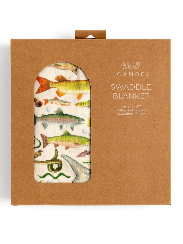 Freshwater Fish Muslin Baby Swaddle Blanket, 2 of 2