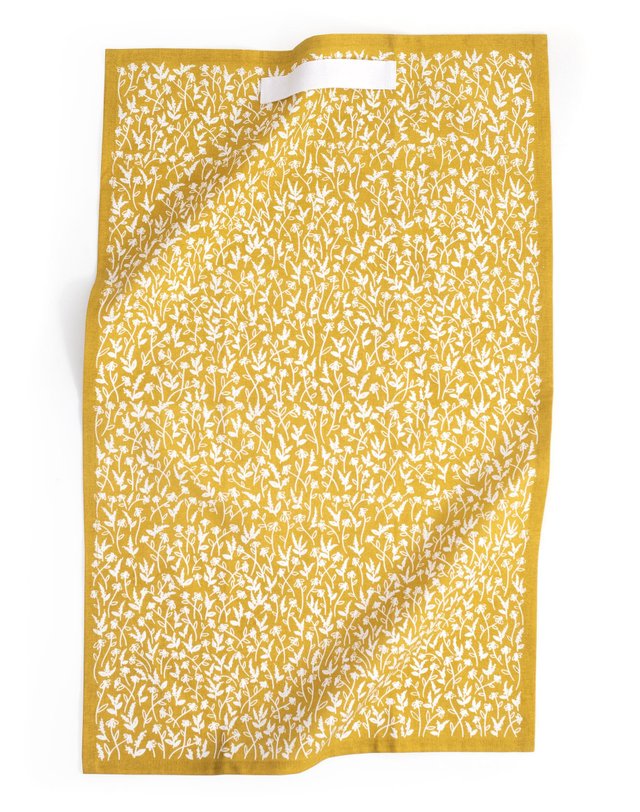 Mustard Tiny Floral Kitchen Towel , 1 of 2
