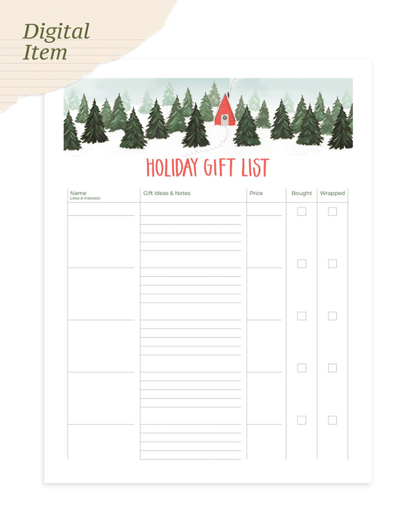 Digital Printable Holiday Gift List, 1 of 2