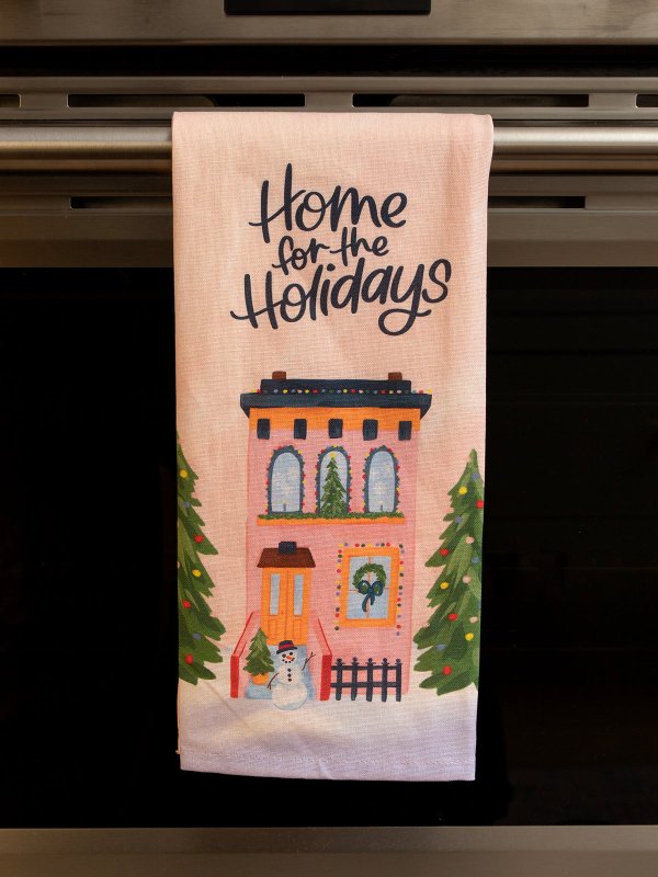 Home for the Holidays Christmas Village Kitchen Tea Towel, 1 of 5