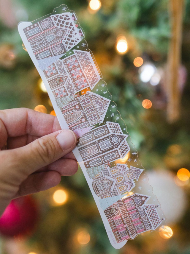 Gingerbread Village Christmas Transparent Bookmark, 1 of 4