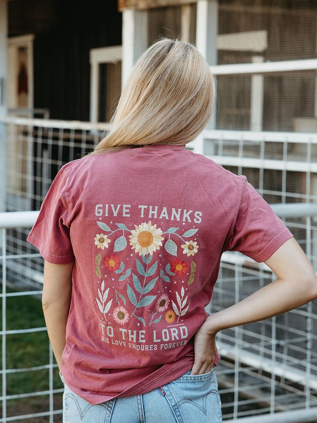 Give Thanks To The Lord Sunflowers Tee - Crimson, 1 of 4