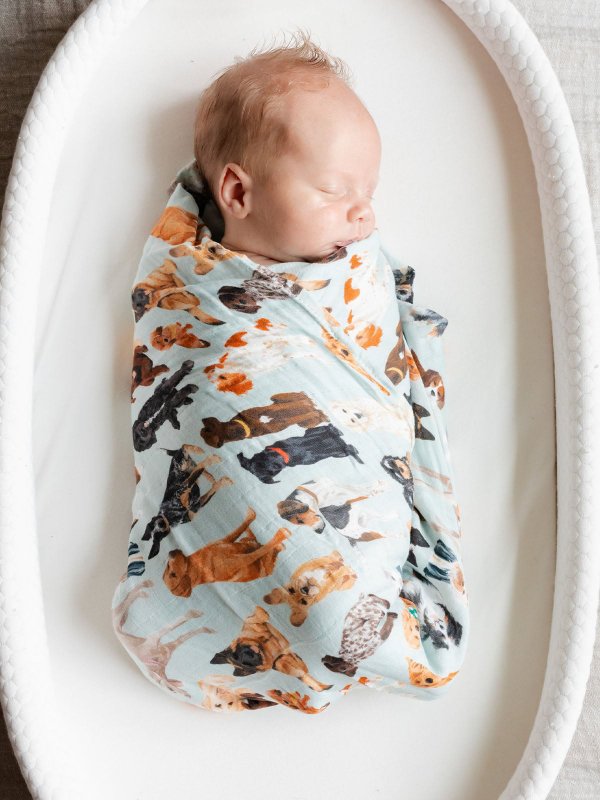 Furry Friends Dogs Muslin Baby Swaddle Blanket, 1 of 6