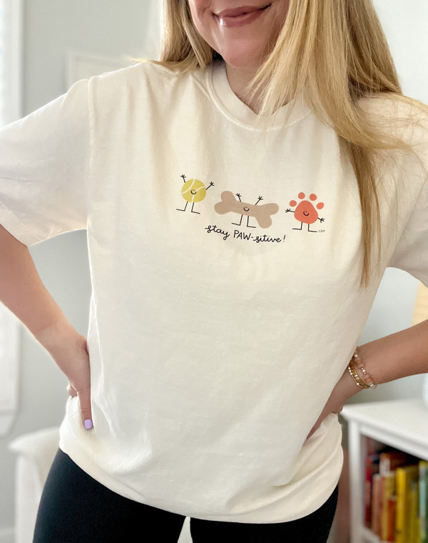 Stay Pawsitive Dog Tee - Ivory, 1 of 4