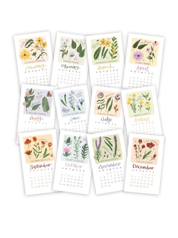 Wildflower Botanicals 2027 Mini Desk Calendar + Wooden Block, 7 of 7