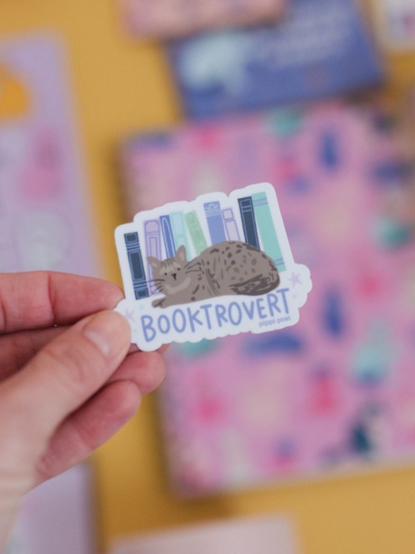 Booktrovert Books & Cat Decal Sticker, 1 of 4