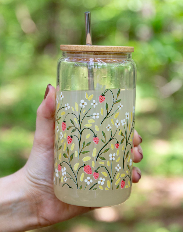 Strawberry Meadow Glass Can, 1 of 4