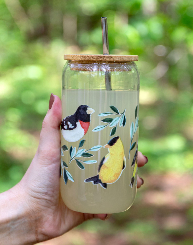 Feathered Friends Birds Glass Can, 1 of 4