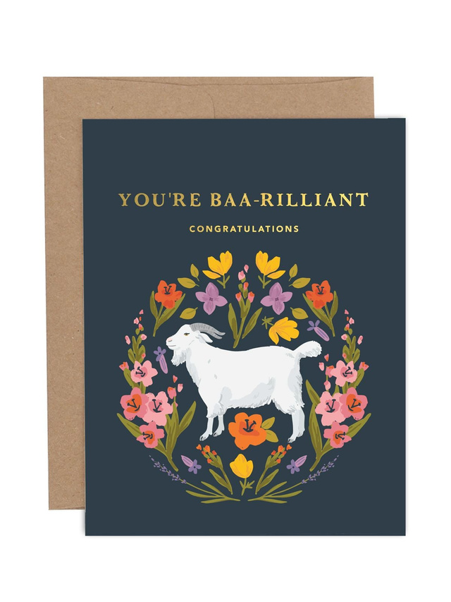 You're Baa-rilliant Goat Congratulations Greeting Card, 1 of 1