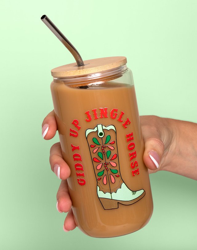 Giddy Up Jingle Horse Christmas Western Glass Can, 1 of 3