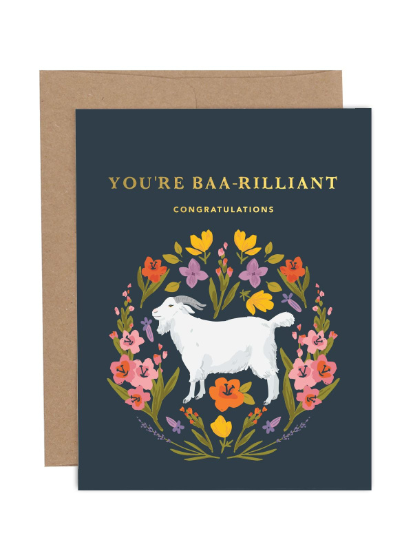 You're Baa-rilliant Goat Congratulations Greeting Card, 1 of 1