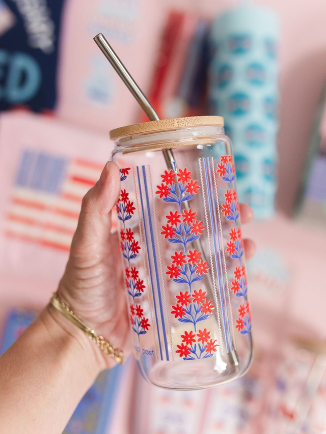 Floral Americana Glass Can, 2 of 3