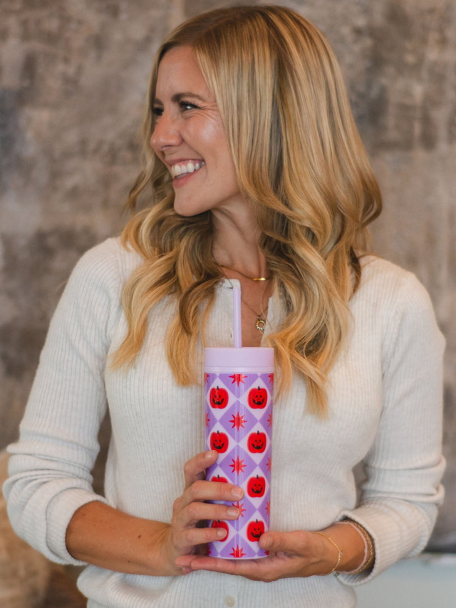 Pumpkins & Stars Halloween 16oz Skinny Acrylic Tumbler - Lilac, 3 of 3