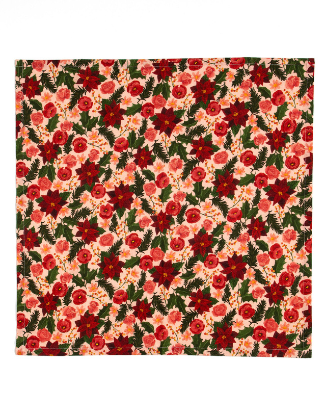 Yuletide Blooms Christmas Cotton Cloth Table Napkins Set, 3 of 4