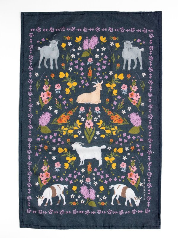 Goats Folk Floral Tea Towel, 4 of 7