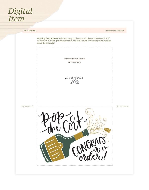 Digital Printable Congrats Champagne Greeting Card, 1 of 1