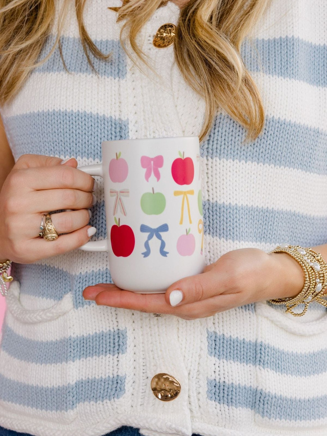 Apples & Coquette Bows Tall Ceramic Mug, 2 of 4