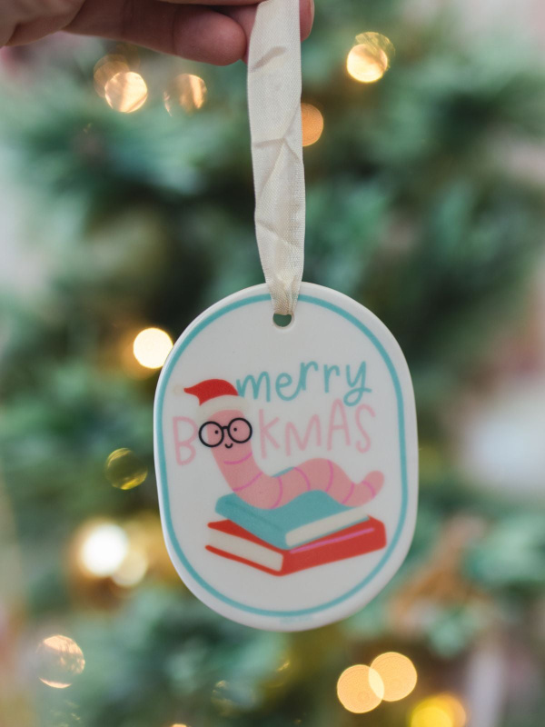 Merry Bookmas Christmas Bookworm Ornament, 2 of 4